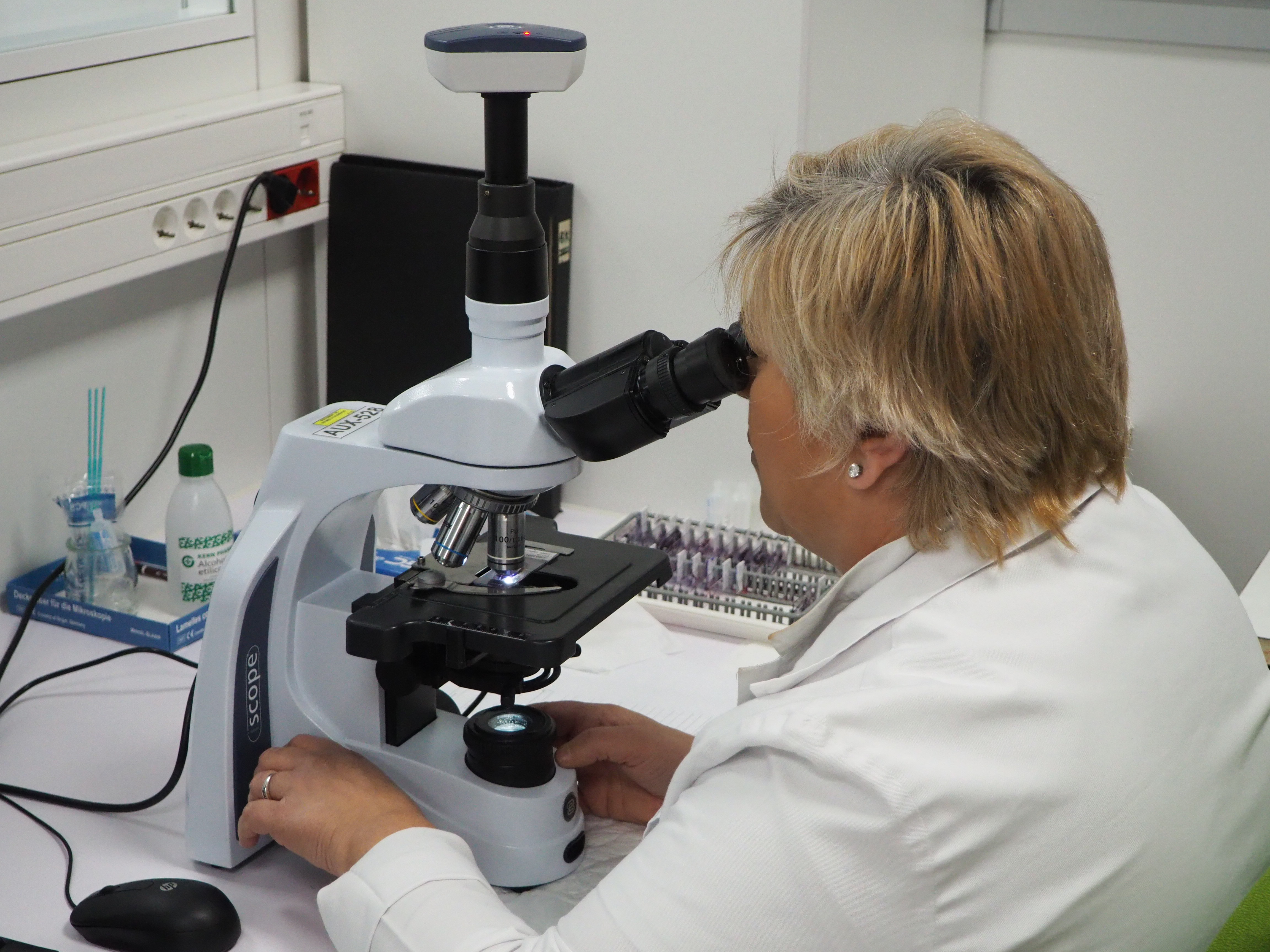 Professionals del Laboratori Clínic, analitzant mostres