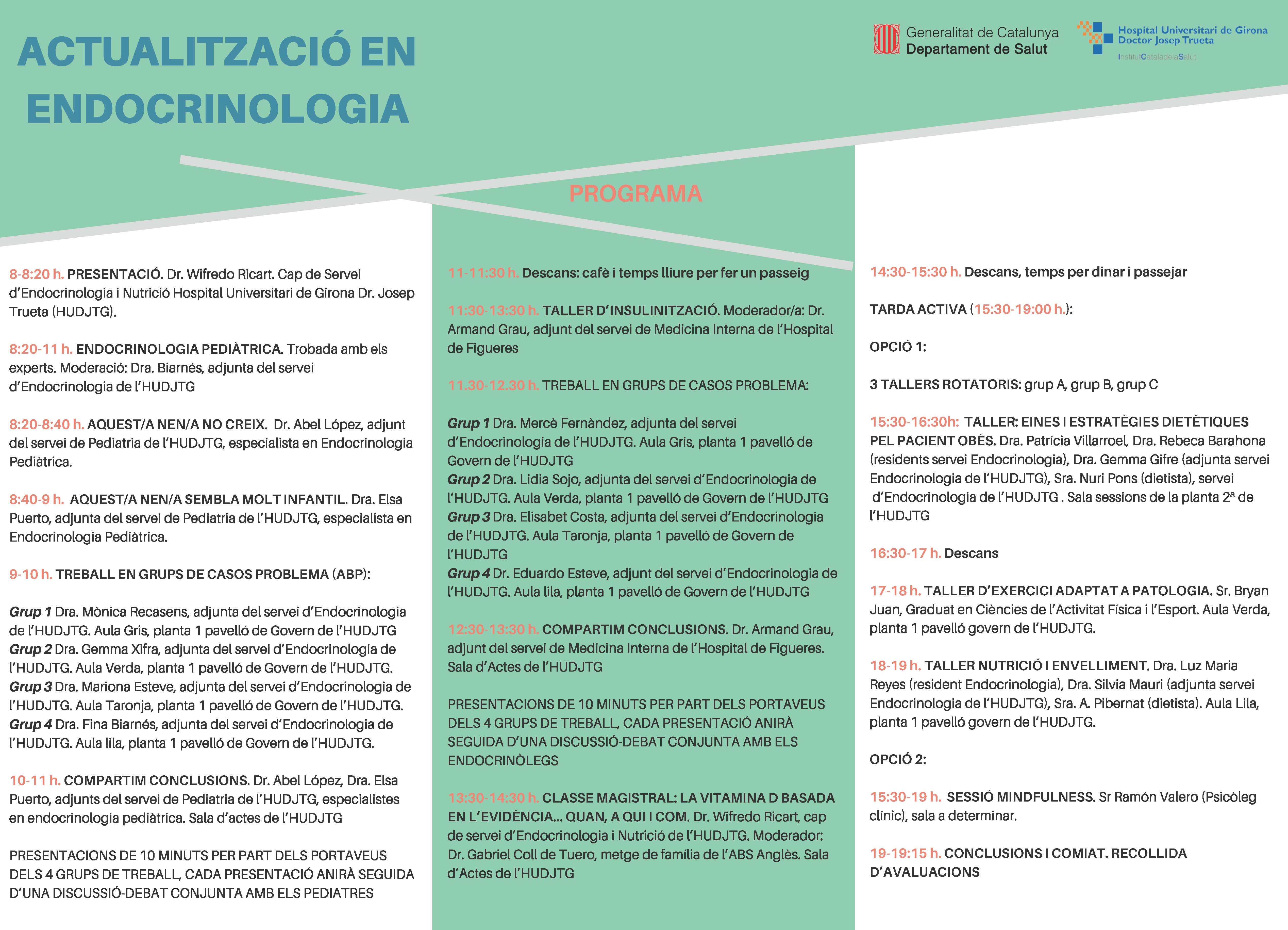 Programa 11ª Jornada d'Actualització en Endocrinologia